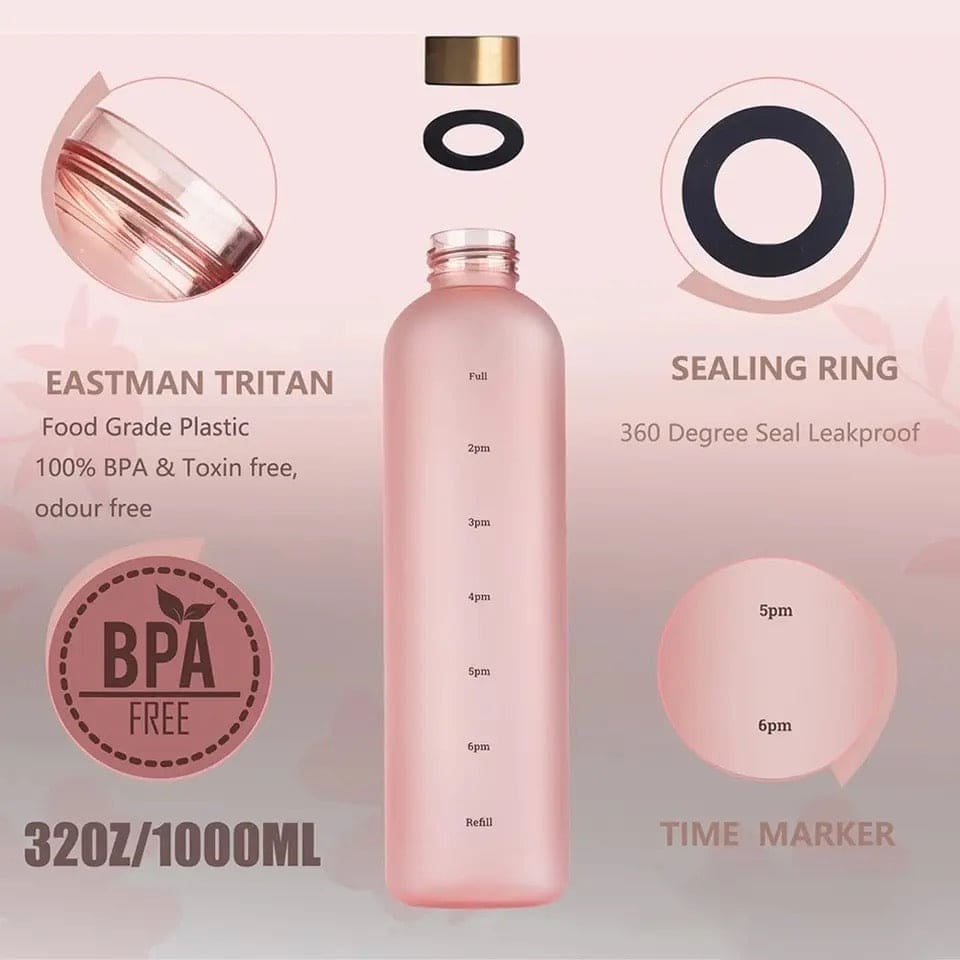 1L Time Marker Water Bottle, Motivational Water Bottle With Time Markings, Sports Water Bottle for Outdoor Activities 1L Time Marker Water Bottle, Motivational Water Bottle With Time Markings, Sports Water Bottle for Outdoor Activities